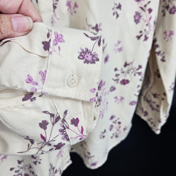Eddie Bauer Shirt Womens XL Cream Purple Floral Button Up Long Sleeve Outdoor - Picture 6 of 11